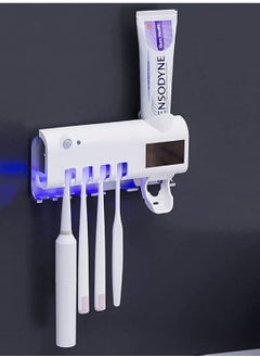 ELTRAZONE Smart Toothbrush Holder and Toothpaste Dispenser, Bathroom Toothbrush Holder Wall Mounted Toothpaste Dispenser with Rechargeable Solar Powered Rechargeable, USB Charging for Family Bathroom  - Image 1