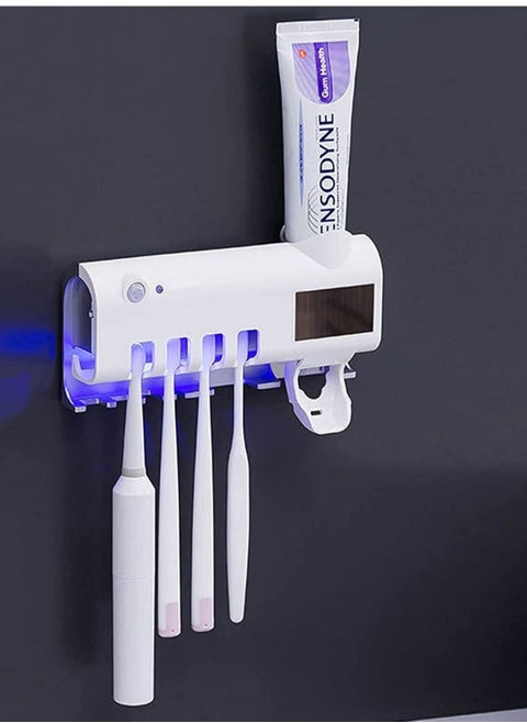 Smart Toothbrush Holder and Toothpaste Dispenser, Bathroom Toothbrush Holder Wall Mounted Toothpaste Dispenser with Rechargeable Solar Powered Rechargeable, USB Charging for Family Bathroom
