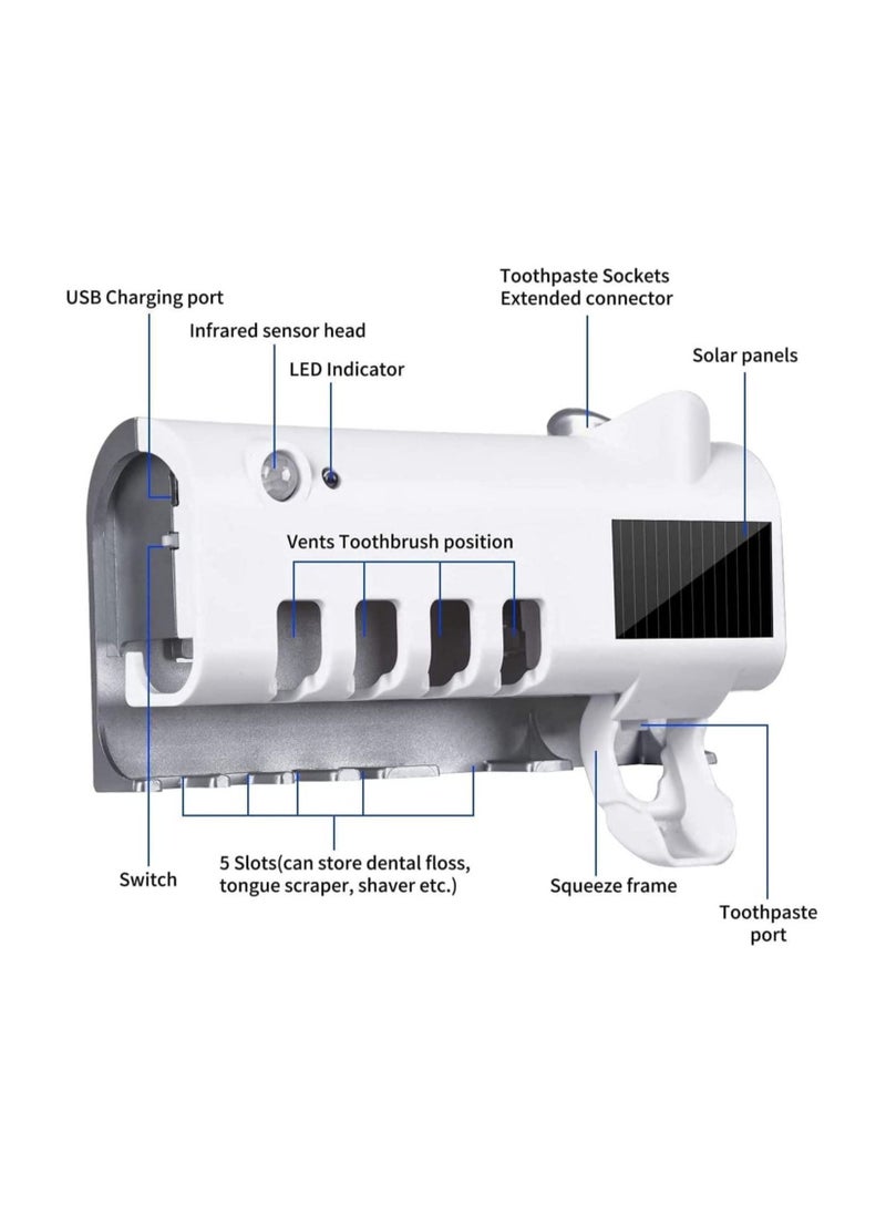 ELTRAZONE - Smart Toothbrush Holder and Toothpaste Dispenser, Bathroom Toothbrush Holder Wall Mounted Toothpaste Dispenser with Rechargeable Solar Powered Rechargeable, USB Charging for Family Bathroom - Image 1