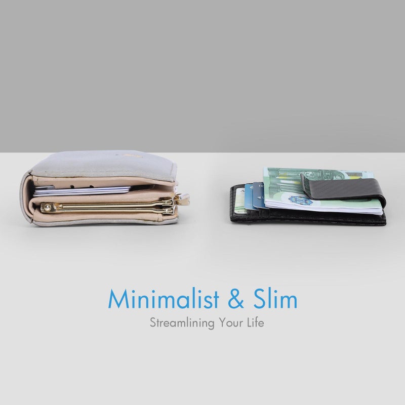 Travelambo Money Clip for Men Carbon Fiber Clip Wallet Leather Slim Minimalist Card Holder RFID Blocking (Weaved Black) - Image 4