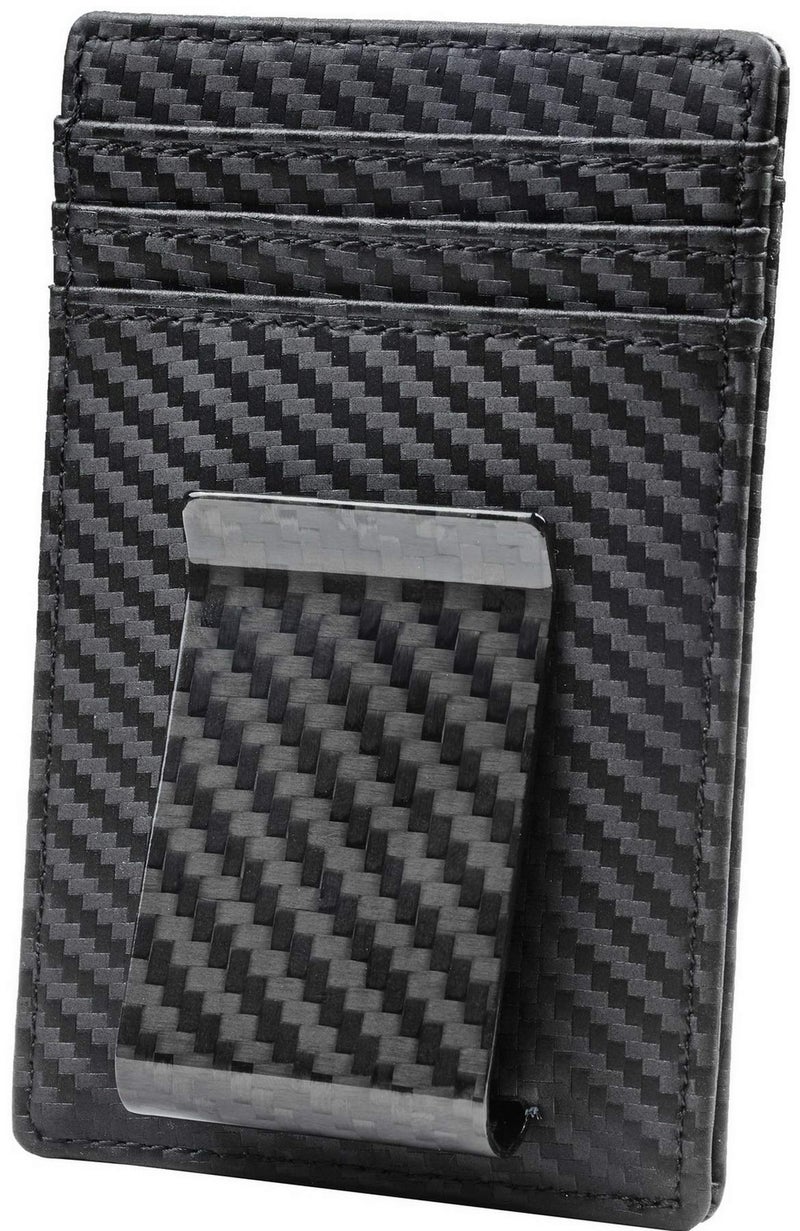 Travelambo Money Clip for Men Carbon Fiber Clip Wallet Leather Slim Minimalist Card Holder RFID Blocking (Weaved Black) - Image 1