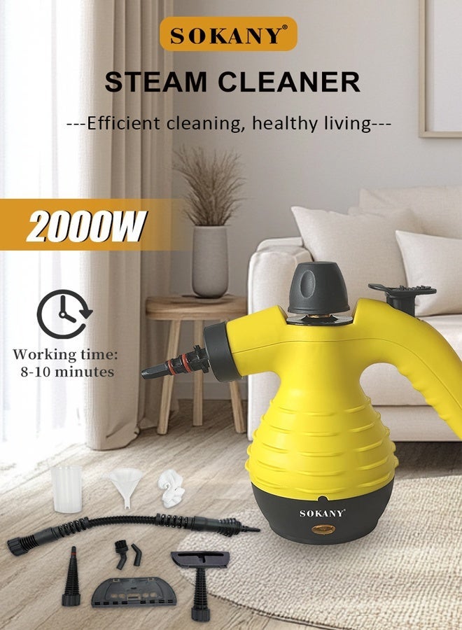 sokany Handheld Steam Cleaner,2000W Pressurized Handheld Steam Cleaner with 9 PCS Accessories & Safety Lock,Multi-Purpose & Powerful Home Use Steamer for Cleaning,Stain Removal, Curtains, Car Seats, Floor, Carpet, Window Cleaning,SK-13061 - Image 2