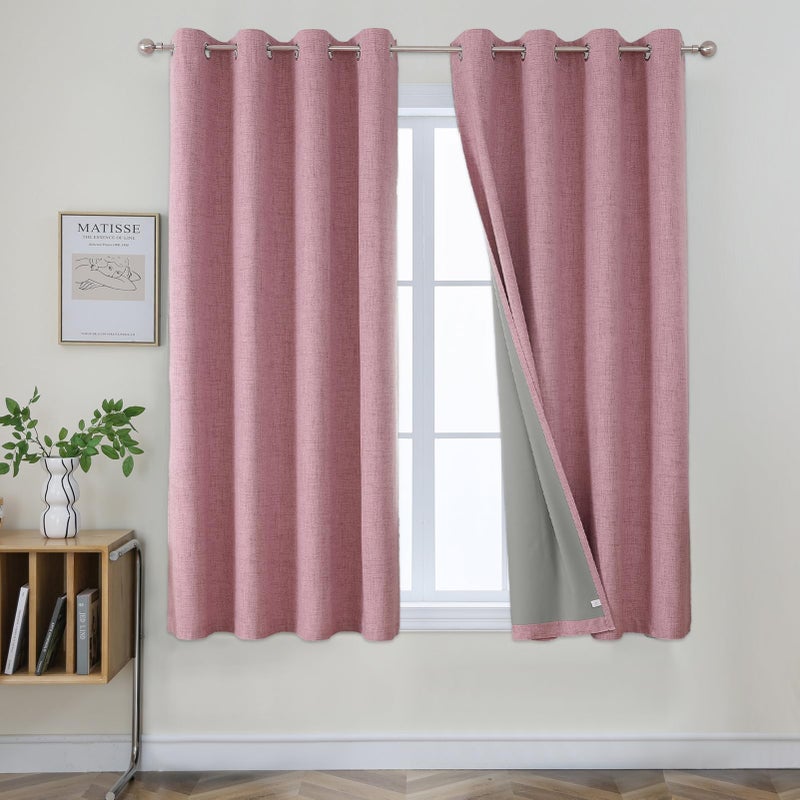 Joydeco Blackout Curtains 63 Inches Long 2 Panels Burg Room Darkening Curtains for Bedroom 100 Black Out Textured Thermal Drapes Privacy Protection 2 Panels SetW52 x L63 Inch Pink