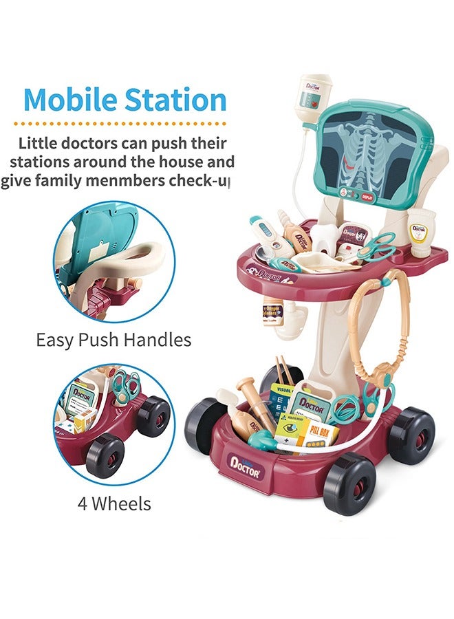 GROIC 29PCS Doctor Kit Toy for Kids, Pretend Play Educational Doctor Toys, Pretend Medical Station Set with Lights, Eye Chart, Thermometer, Stethoscope, Pulse Machine，Great Gift for Toddlers - Image 2