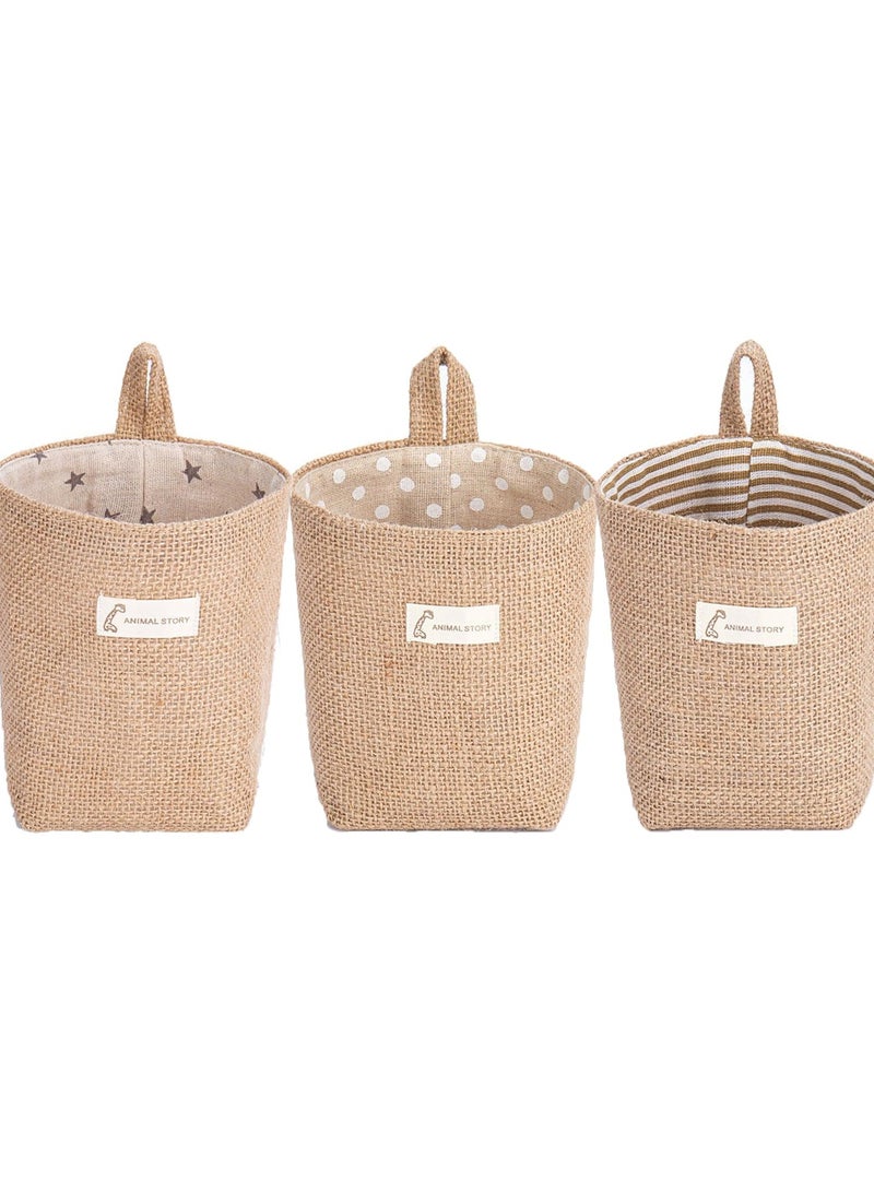 Bukela 3/6Pcs Cotton Storage Basket Cotton Storage Bag Hanging Wall Closet Storage Bag Linen Storage Baskets for Wall Door Closet (3pcs-Beige) - Image 1