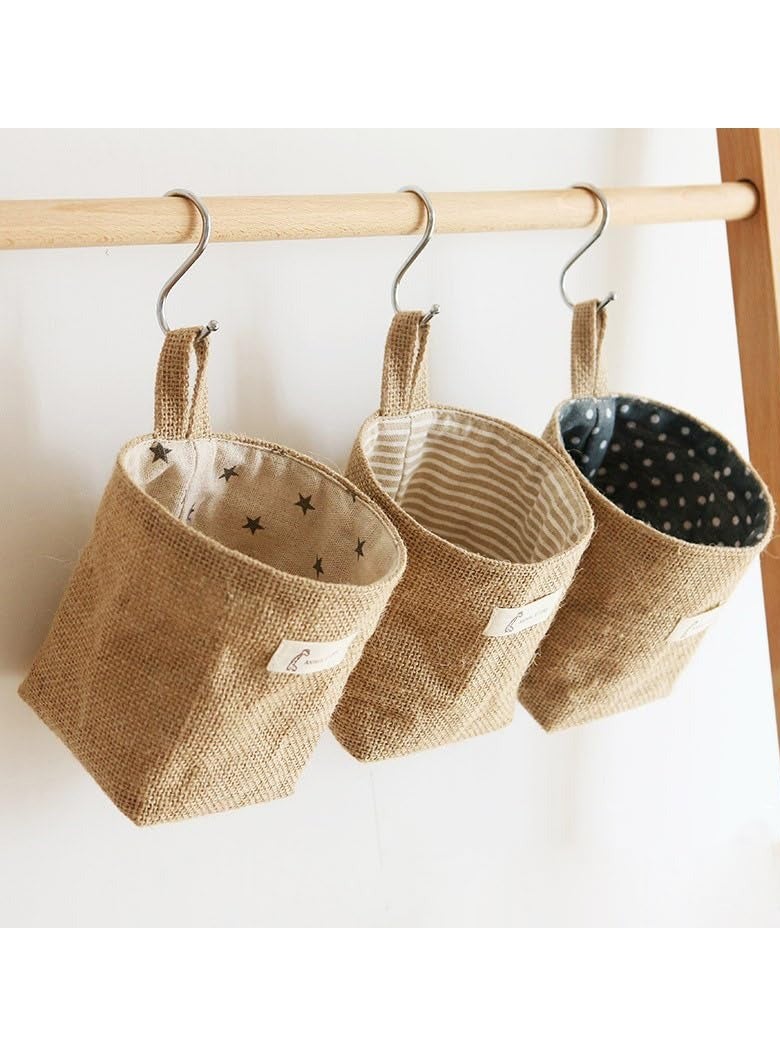 Bukela 3/6Pcs Cotton Storage Basket Cotton Storage Bag Hanging Wall Closet Storage Bag Linen Storage Baskets for Wall Door Closet (3pcs-Beige) - Image 2