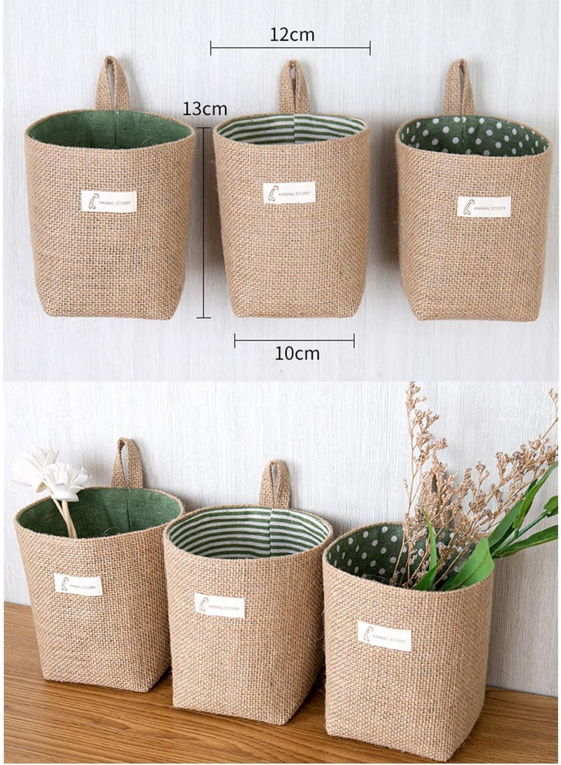 Bukela 3/6Pcs Cotton Storage Basket Cotton Storage Bag Hanging Wall Closet Storage Bag Linen Storage Baskets for Wall Door Closet (3pcs-Beige) - Image 4
