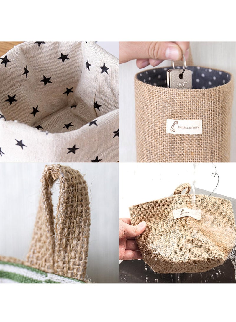 Bukela 3/6Pcs Cotton Storage Basket Cotton Storage Bag Hanging Wall Closet Storage Bag Linen Storage Baskets for Wall Door Closet (3pcs-Beige) - Image 5