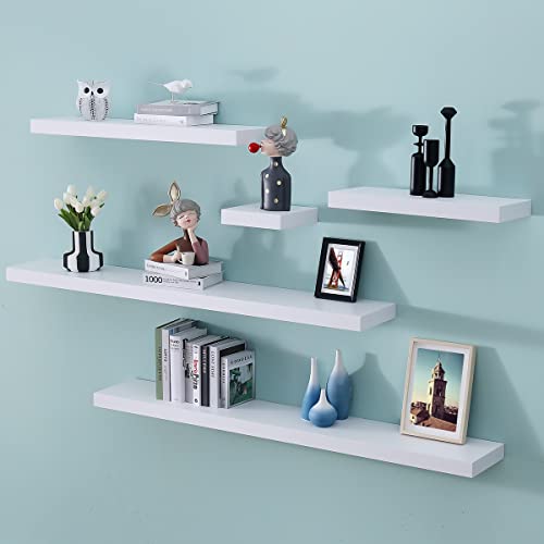 WELLAND 24 inch White Mission Floating Shelves for Wall, Bathroom and Bedroom, Modern Display and Book Shelves, Wall Mounted - Image 3