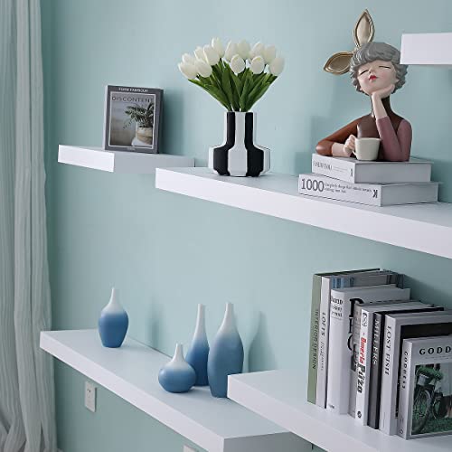 WELLAND 24 inch White Mission Floating Shelves for Wall, Bathroom and Bedroom, Modern Display and Book Shelves, Wall Mounted - Image 4