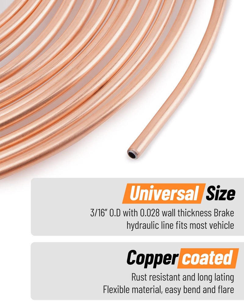 Racewill 25 ft 3/16" Copper Coated Brake Line Kit +Tube Bender (Includes 16 Fittings and 4 Unions Brake Line Fittings) + Brake Line Double & Single Flaring Tool Kit - Image 4