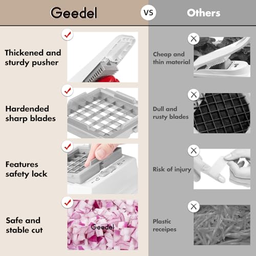 Geedel Vegetable Cutter, Onion Cutter Pro Food Chopper, Kitchen Vegetable Slicer Dicer Cutter Grater, Veggie Chopper with container for Salad Onion Potato Carrot (4 in 1, White) - Image 5