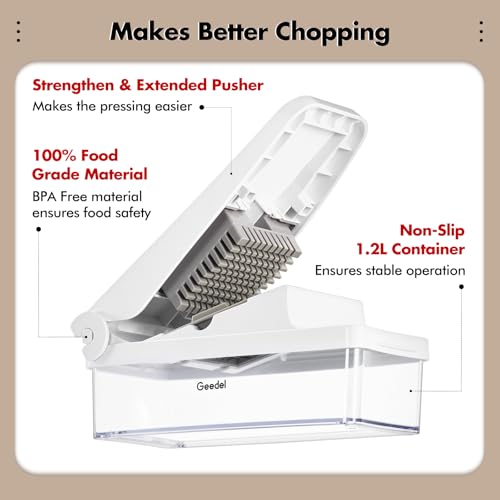 Geedel Vegetable Cutter, Onion Cutter Pro Food Chopper, Kitchen Vegetable Slicer Dicer Cutter Grater, Veggie Chopper with container for Salad Onion Potato Carrot (4 in 1, White) - Image 4