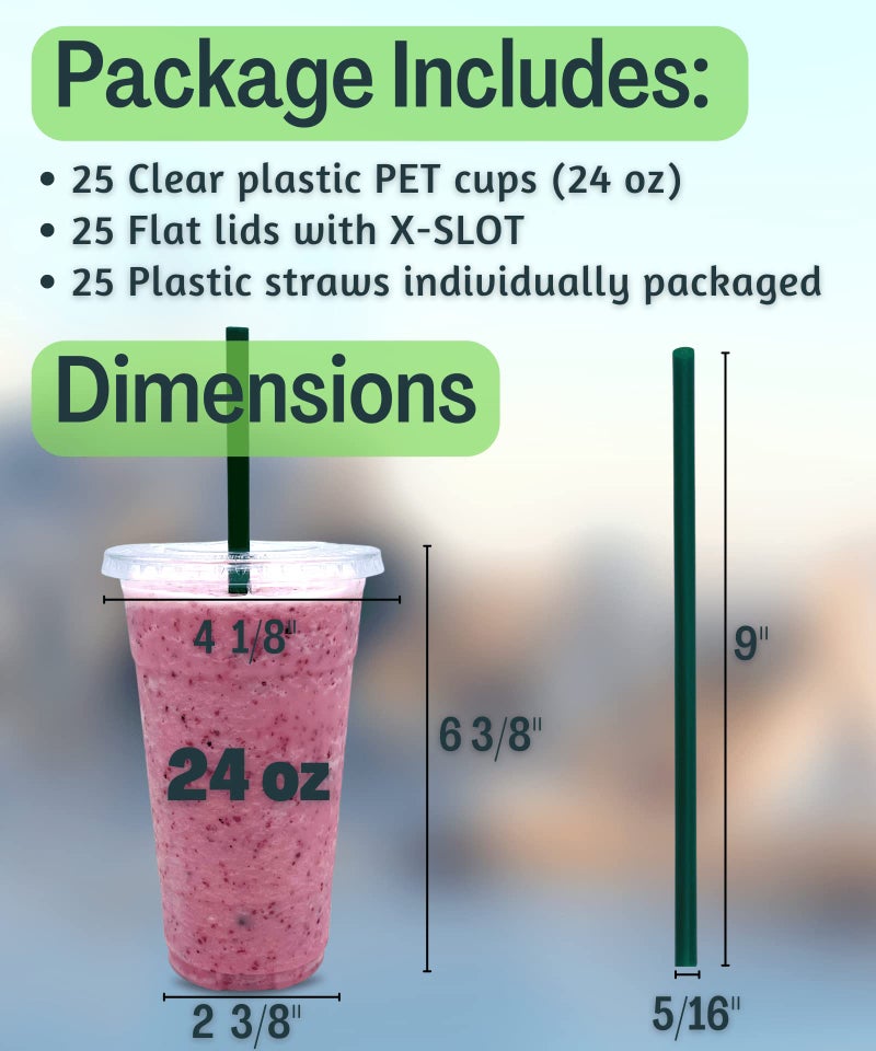 Cappatua 24 oz Clear Plastic Cups with Lids and STRAWS, Disposable Drinking Cups for Cold Drinks, Iced Coffee, Milkshakes, Smoothies, 25 Sets - Image 3