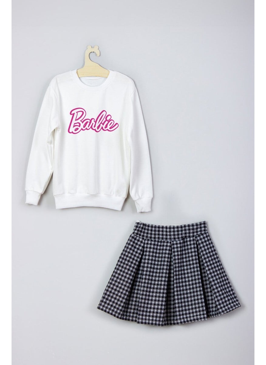 Ada Bebek Çocuk - Ada Baby Kids New Season Barbie Printed Skirt Sweat Suit - Image 1