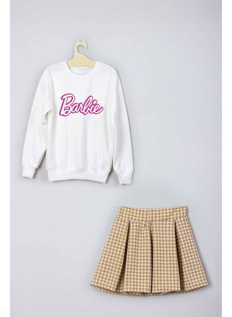 Ada Bebek Çocuk - Ada Baby Kids New Season Barbie Printed Skirt Sweat Suit - Image 1