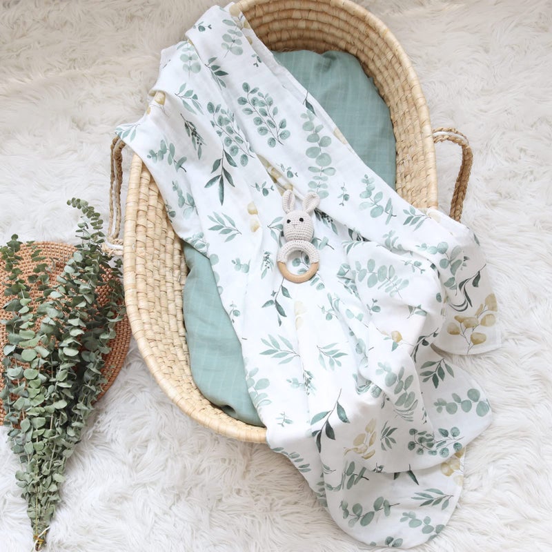 LifeTree Muslin Swaddle Blankets, 2 Pack Baby Swaddling Receiving Blanket for Boys & Girls, 70% Viscose from Bamboo & 30% Cotton, Large 47" X 47" Eucalyptus Leaves/Sage - Image 5