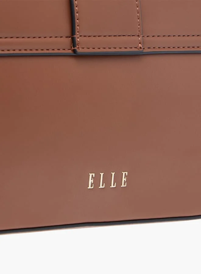 ELLE Monogram Print Shoulder Bag with Handle and Flap Closure