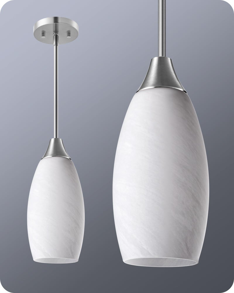 EDISHINE Pendant Light Fixture Handcrafted Art Glass Hanging Light Hardwired Ceiling Light White Marble Glass Shade Adjustable Brushed Nickel Rods E26 Base Pendant Lamp for Kitchen Bathroom Bar - Image 2