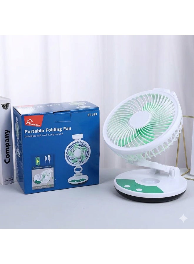 Portable Foldable Desk Fan with 4 Speeds and Powerful LED Light - USB Rechargeable Table Fan with Long Battery Life - Quiet Wall and Floor Fan with 4 Timer Levels - Ideal for Home, Office, and Emergencies - Image 5