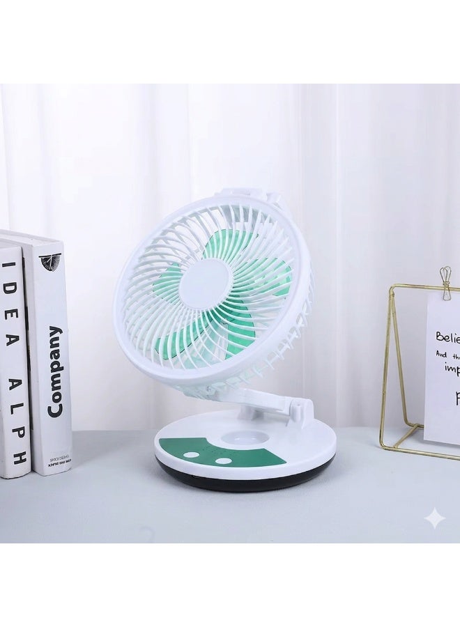 Portable Foldable Desk Fan with 4 Speeds and Powerful LED Light - USB Rechargeable Table Fan with Long Battery Life - Quiet Wall and Floor Fan with 4 Timer Levels - Ideal for Home, Office, and Emergencies - Image 4