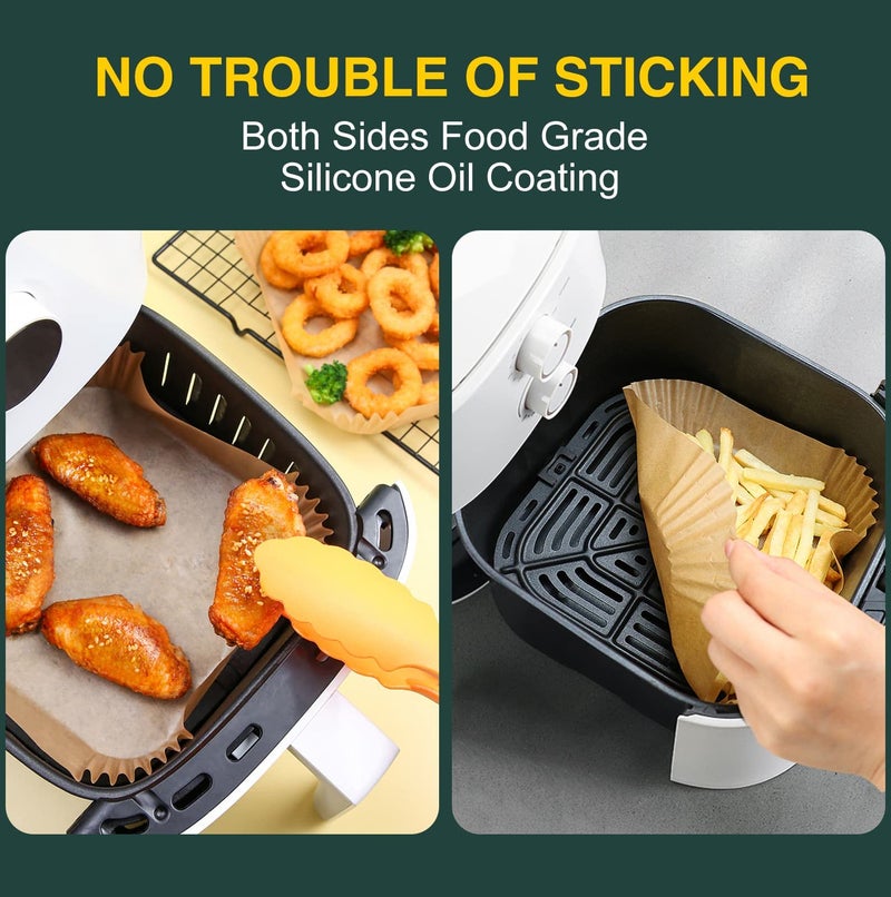 MUOOMU Air Fryer Disposable Paper Liners Square Non-Stick Parchment Paper Air Fryer Accessories Oil Proof Water Proof Paper Liner For Microwave Oven Frying Pan(100Pcs 7.9Inch) - Image 5