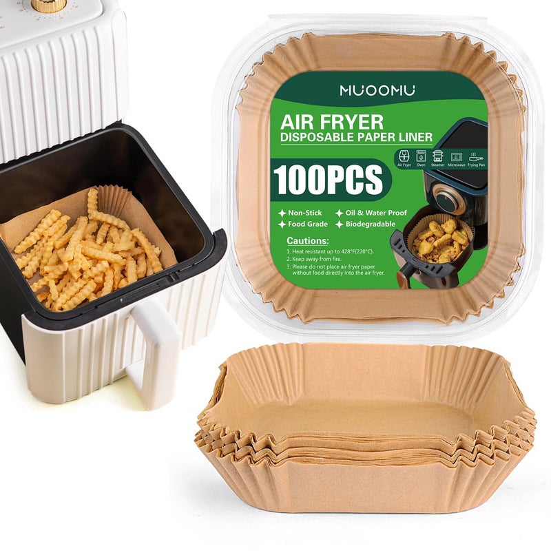 MUOOMU Air Fryer Disposable Paper Liners Square Non-Stick Parchment Paper Air Fryer Accessories Oil Proof Water Proof Paper Liner For Microwave Oven Frying Pan(100Pcs 7.9Inch) - Image 2