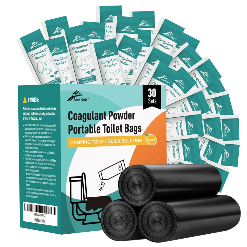 Ann Katy Super Absorbent Polymer 30 Packs,Portable & Fast-Absorbing Camp Toilet Chemicals Gel with 5 Gallon Bucket Toilet Luggable Drawstring Bag, Emergency Toilet Bag&Potty Gel - Image 1