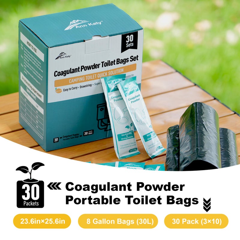 Ann Katy Super Absorbent Polymer 30 Packs,Portable & Fast-Absorbing Camp Toilet Chemicals Gel with 5 Gallon Bucket Toilet Luggable Drawstring Bag, Emergency Toilet Bag&Potty Gel - Image 2