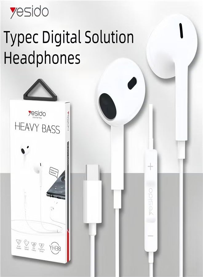 Yesido USB-C Headphones for iPhone 16/15, Galaxy S23/S22/S21, iPad Pro, Pixel 7/6 – HiFi Stereo Earbuds with Microphone & Volume Control, Type-C Earphones for Crystal Clear Sound & Hands-Free Calls - Image 2