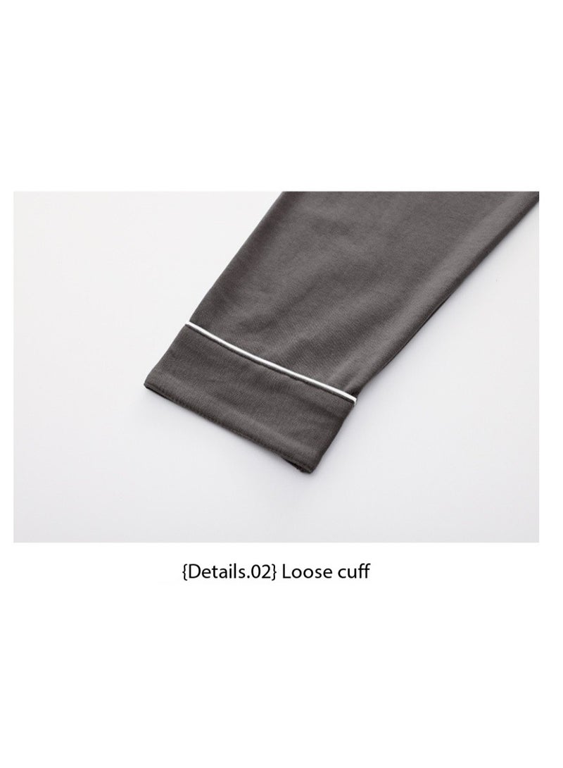 Feraco 100% Cotton Men's Pajamas, Spring/Autumn Home Wear, Long-Sleeved Cardigan Set, Loose Fit, Plus Size, High-End Home Wear (Gray/Brown) - Image 3