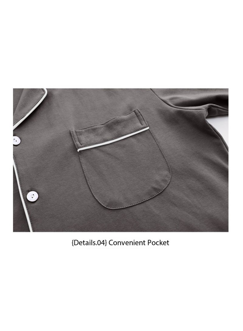 Feraco 100% Cotton Men's Pajamas, Spring/Autumn Home Wear, Long-Sleeved Cardigan Set, Loose Fit, Plus Size, High-End Home Wear (Gray/Brown) - Image 5