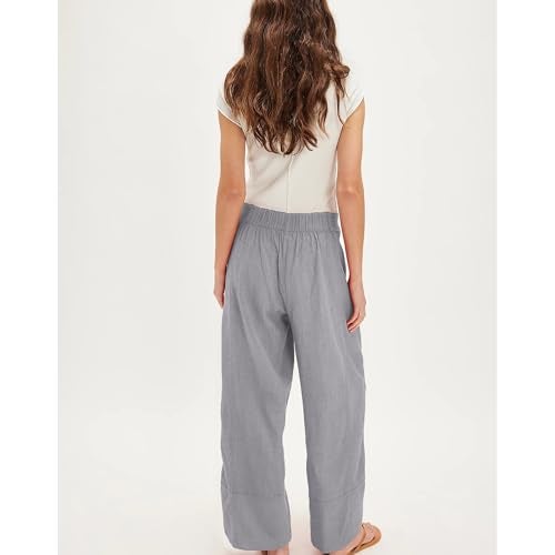 SeeLuNa Linen Pants for Women Cotton Baggy Boho Casual Palazzo Pants Wide Leg Long Lounge Trousers with Pockets(Gray,M) - Image 2