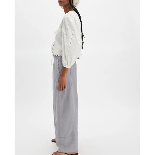 SeeLuNa Linen Pants for Women Cotton Baggy Boho Casual Palazzo Pants Wide Leg Long Lounge Trousers with Pockets(Gray,M) - Image 5
