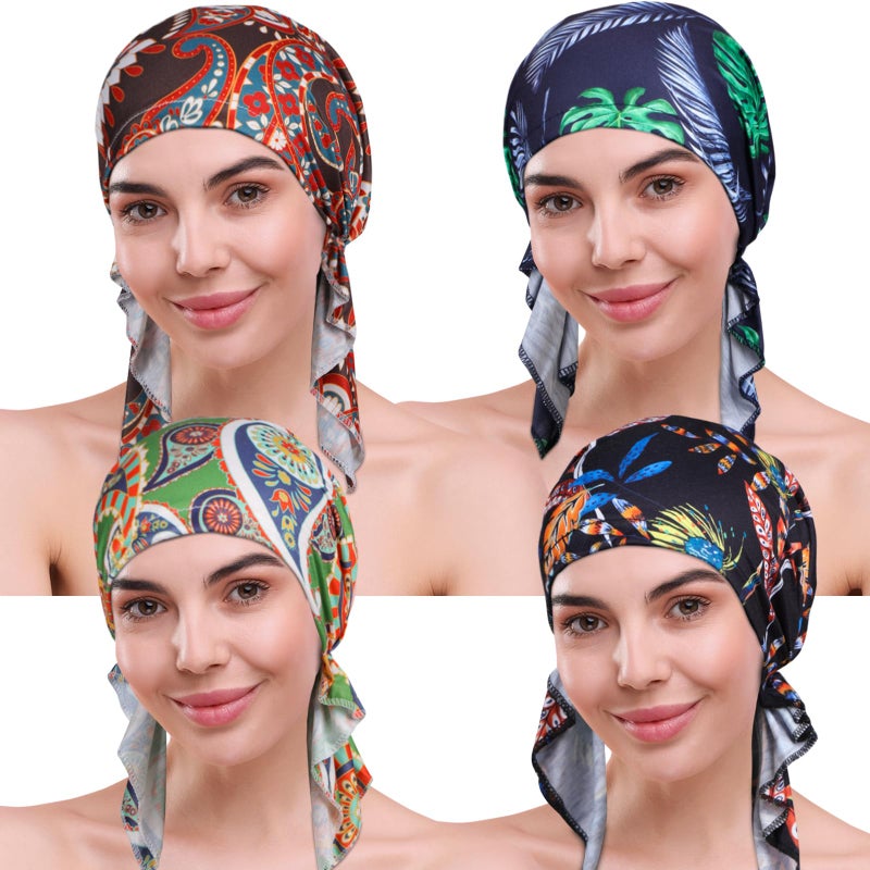 DACKRITO 4 Pieces Chemo Headwear for Women, Pre-Tied Head Scarf Cancer Headwear for Hair Loss - Image 1