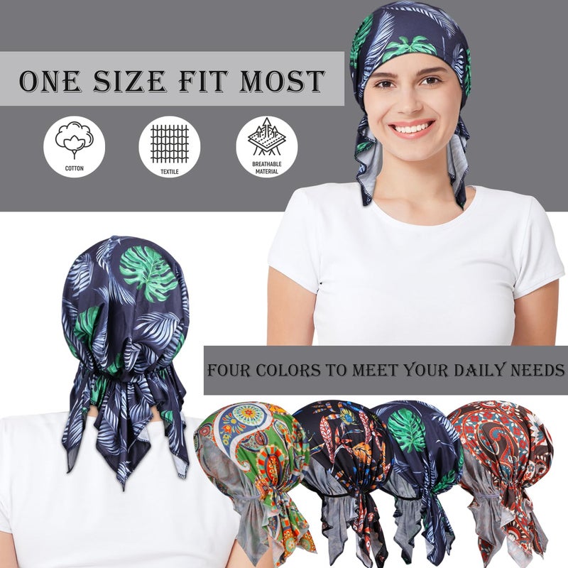 DACKRITO 4 Pieces Chemo Headwear for Women, Pre-Tied Head Scarf Cancer Headwear for Hair Loss - Image 3