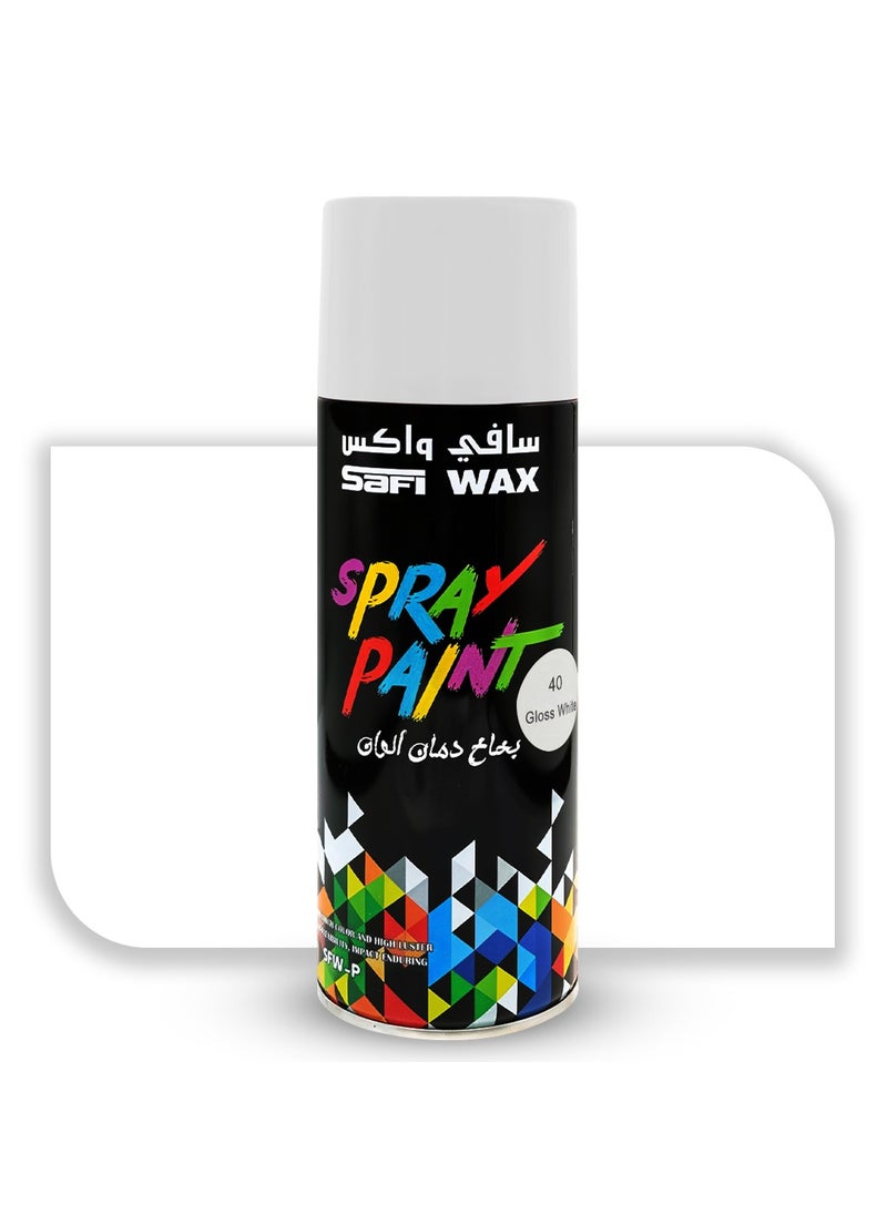 سافي واكس مجموعة - اشترِ قطعتين من طلاء الرش الأبيض اللامع من SAFI WAX سعة 450 مل، سريع الجفاف، بلمسة نهائية لامعة للغاية، مناسب للمعادن والخشب والبلاستيك والزجاج والجدران والمشاريع المنزلية والسيارات والأثاث والحرف اليدوية والديكورات الداخلية والخارجية للمنزل، وطلاء الحماية من الصدأ، SFW-P-40  - Image 2