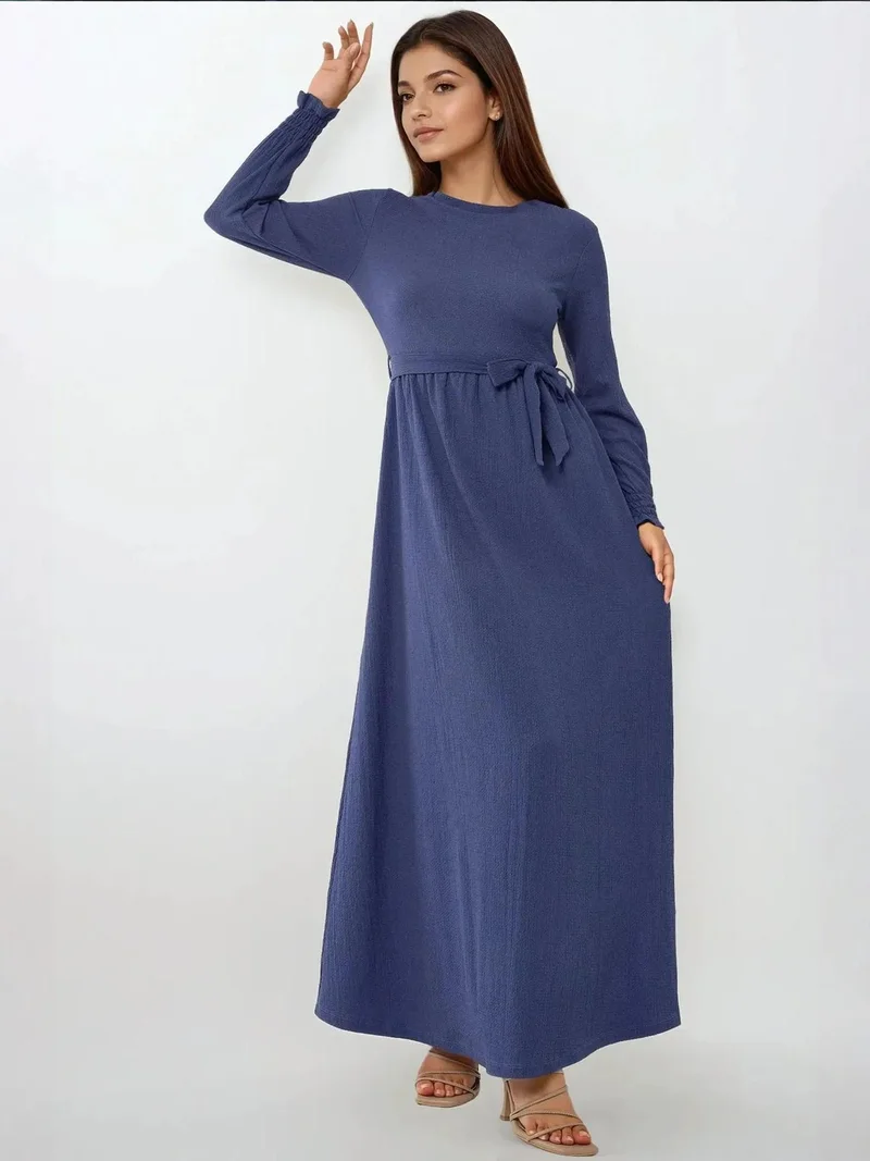 HICCUP Textured Crew Neck Maxi Dress