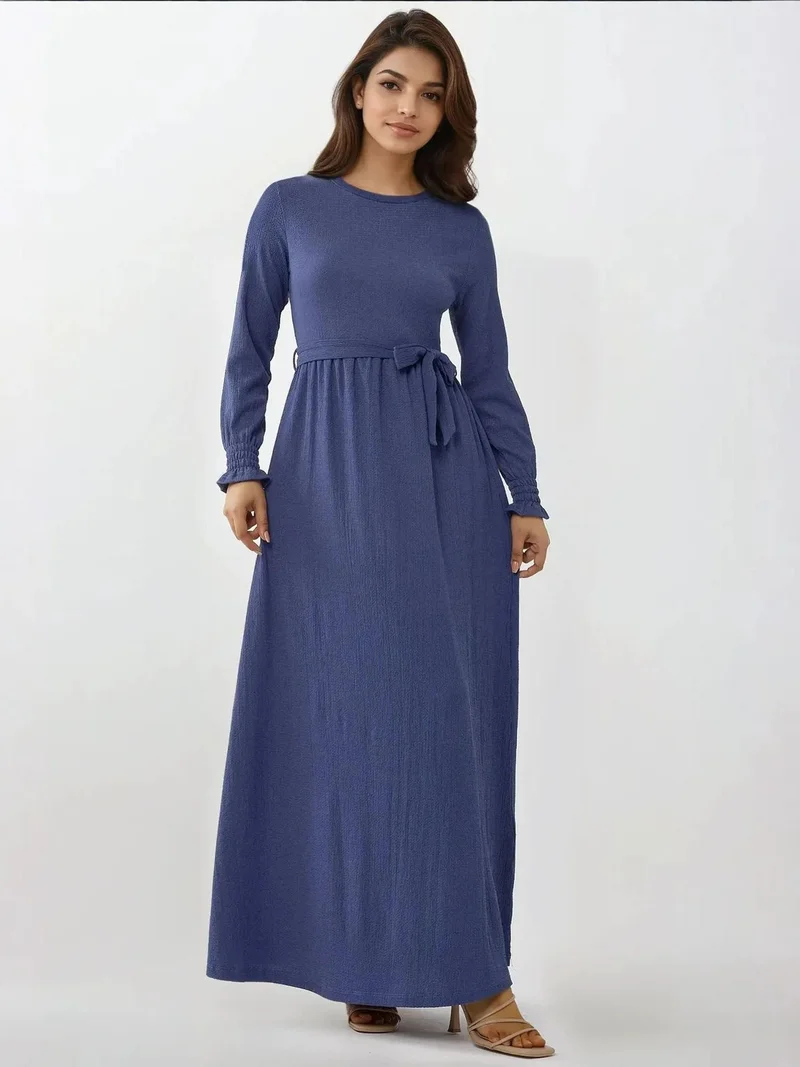 HICCUP Textured Crew Neck Maxi Dress