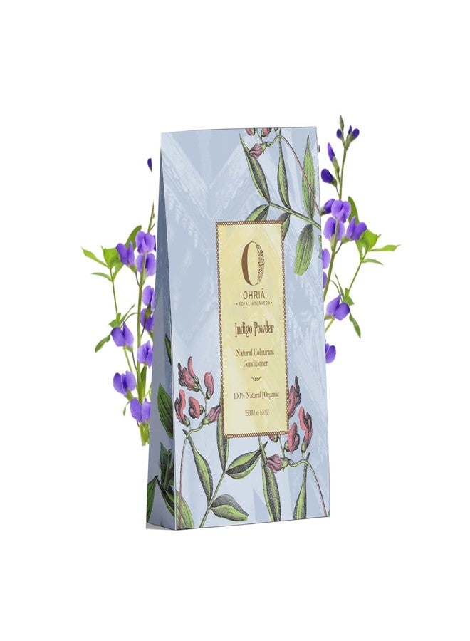 أوهريا مسحوق صبغة الشعر العضوية من أوهريا أيورفيدا، لون النيلة | صبغة شعر وبلسم نباتي طبيعي | لون أسود غني للشعر المعالج بالحناء | مناسب لجميع أنواع الشعر | للرجال والنساء - 150 غرام - Image 1
