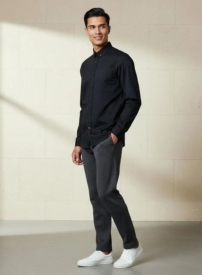 Splash FAV Men Slim Fit Button-Down Collar Long Sleeve Shirt