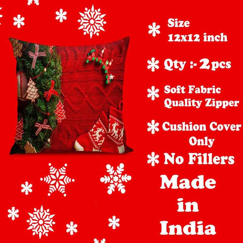 BMRGIFTS Soft Fabric Designer Decorative Printed Merry Christmas Theme Cushion Cover Xmas Decorations for Sofa Living Room Set of 2 12 x 12 inch Multi (CHMCC63) - Image 5