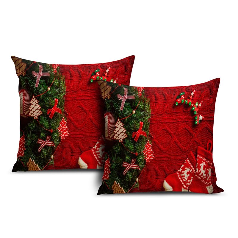 BMRGIFTS Soft Fabric Designer Decorative Printed Merry Christmas Theme Cushion Cover Xmas Decorations for Sofa Living Room Set of 2 12 x 12 inch Multi (CHMCC63) - Image 2