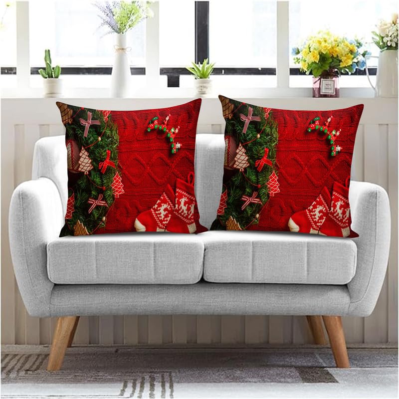 BMRGIFTS Soft Fabric Designer Decorative Printed Merry Christmas Theme Cushion Cover Xmas Decorations for Sofa Living Room Set of 2 12 x 12 inch Multi (CHMCC63) - Image 1