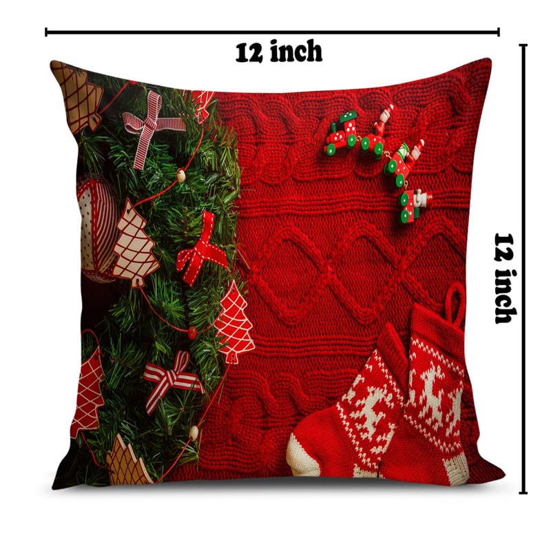 BMRGIFTS Soft Fabric Designer Decorative Printed Merry Christmas Theme Cushion Cover Xmas Decorations for Sofa Living Room Set of 2 12 x 12 inch Multi (CHMCC63) - Image 4