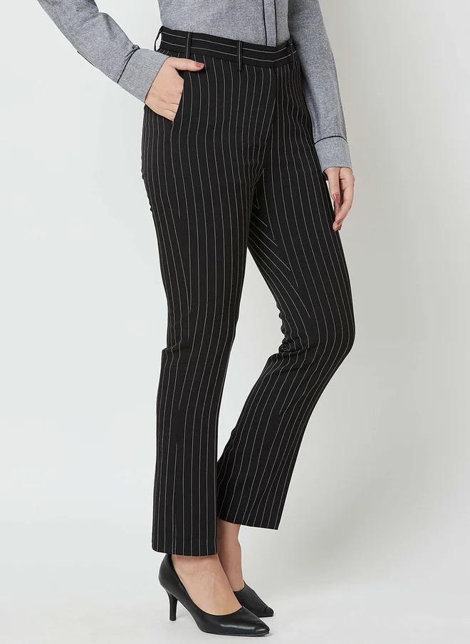 Salt Attire SALT ATTIRE Women Striped Tailored Slim Fit High-Rise Wrinkle Free Trousers