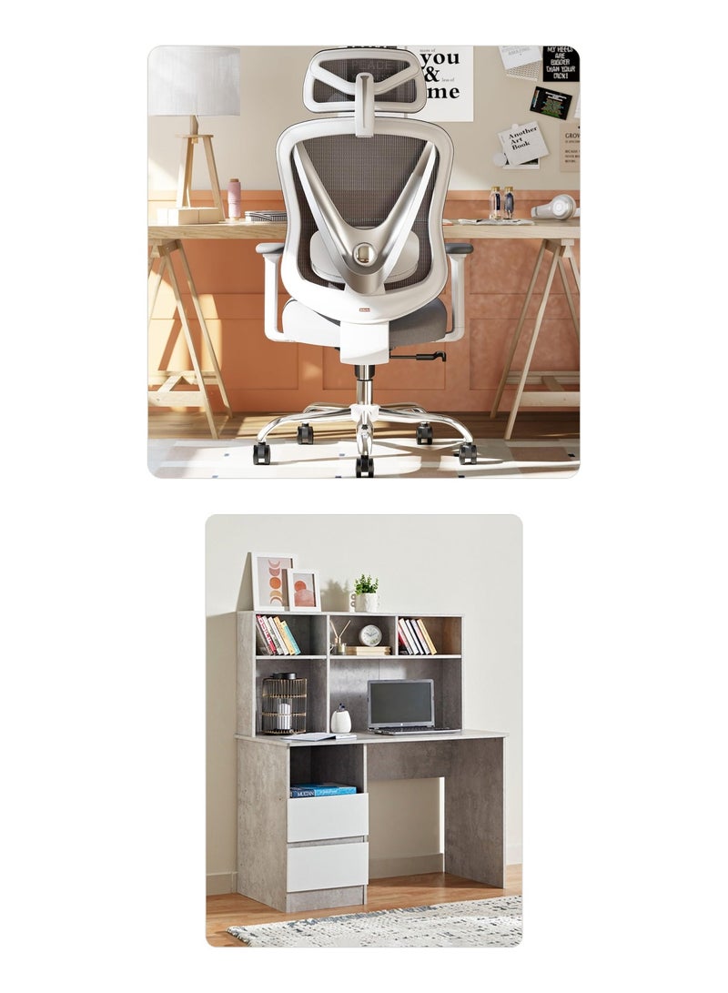 HOLLUDLE 2 Pcs Study Desk Set - Holludle Ergonomic Mesh Office Chair + Home Box Alford Patara Study Desk with Hutch - Image 1