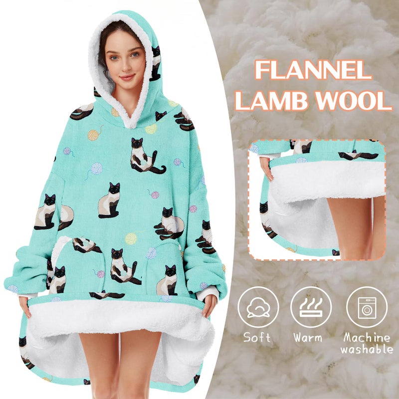 Zando Zando Cat Blanket Hoodie Blue Blanket Women Men Cozy Warm Wearable Blanket Hoodies OversizedHooded Blanket Sherpa Blanket Hoodie with Pocket Thick Fleece Sweater Blanket Gift for Adult - Image 2
