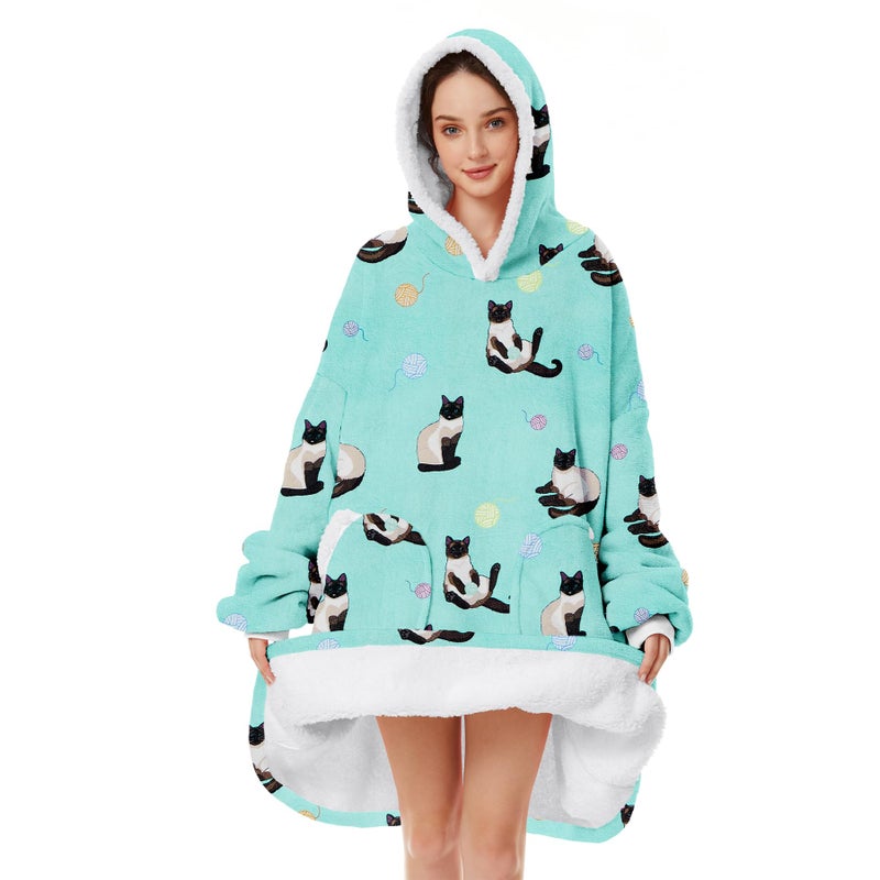 Zando Zando Cat Blanket Hoodie Blue Blanket Women Men Cozy Warm Wearable Blanket Hoodies OversizedHooded Blanket Sherpa Blanket Hoodie with Pocket Thick Fleece Sweater Blanket Gift for Adult - Image 1