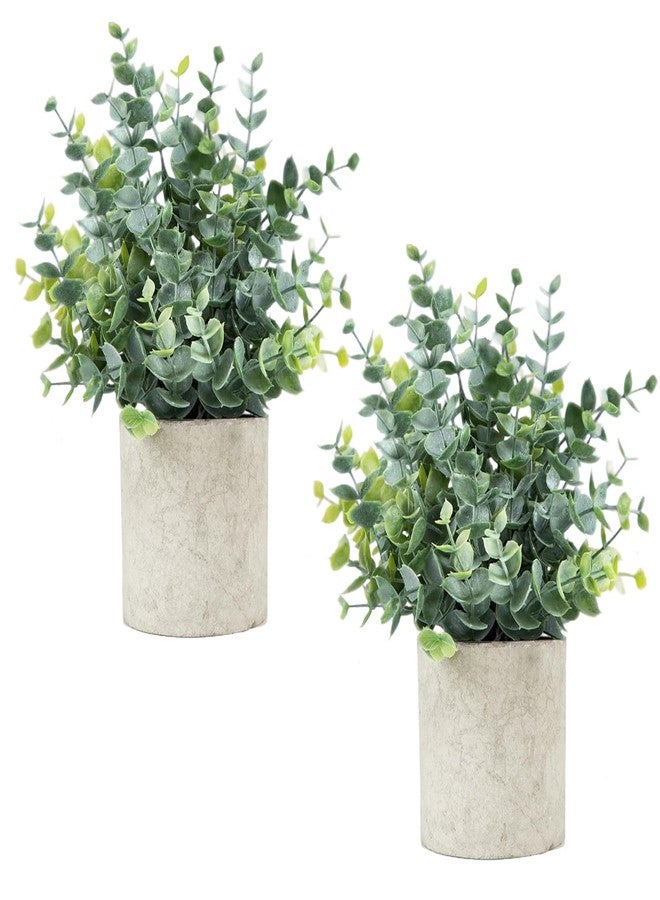 Velener 2 Pcs Small Fake Plants Eucalyptus, Artificial Plants Indoor for Shelf, Potted Eucalyptus Plants for Home/Bathroom/Pottery Barn/Desk/Farmhouse/Coffee Table Decor (Sage Green) - Image 1